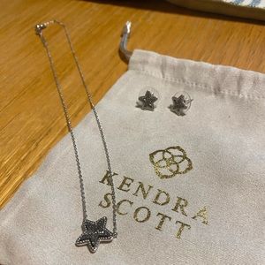 Jae Star Silver Pendant Necklace and Stud Earrings in Platinum Drusy